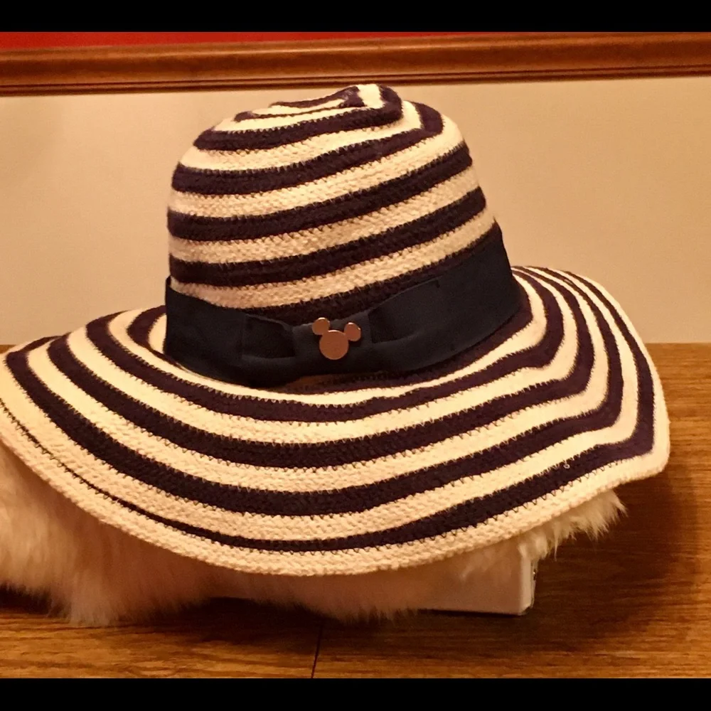 Disney Navy and White Striped Wide Brim Sun Hat